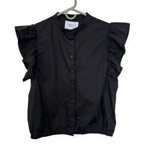 The Shirt by Rochelle Behrens Black Ruffle Sleeve Blouse